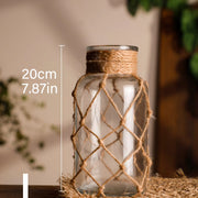 Rustic Hanging Glass Vase Rope Net Dry Flower Glass Vase with Art Hemp Rope Home Transparent Living Room Decor Table Decoration