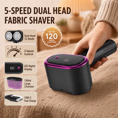 Electric Lint Remover Fabric Shaver Dual Head 5 Speed LED Display Rechargeable Defuzzer for Sweaters Clothes Couch