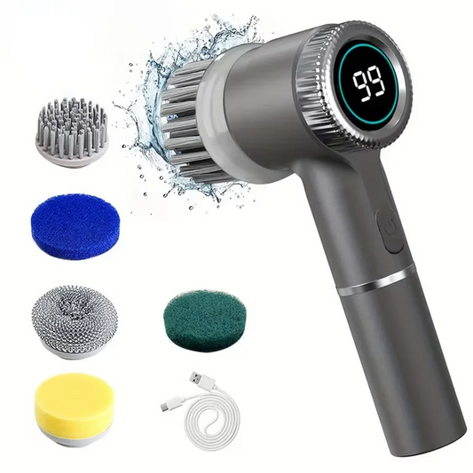 Electric Spin Scrubber with 5 Replaceable Brush Head, Three-Speed Adjustable Handheld Rechargeable Shower Scrubber