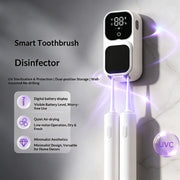 Rechargeable Smart Double Toothbrush Holder with UV Sterilizer Wall Mount - UV Disinfection Air Drying Digital Display