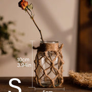 Rustic Hanging Glass Vase Rope Net Dry Flower Glass Vase with Art Hemp Rope Home Transparent Living Room Decor Table Decoration